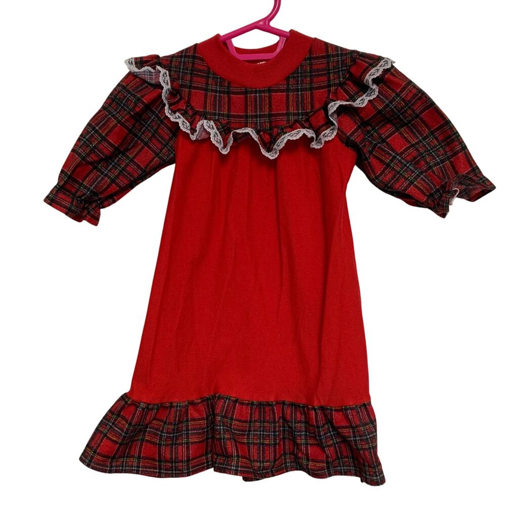 Santa's Club Vintage Baby Girls Christmas Holiday Red Plaid Dress Size 12 Months
